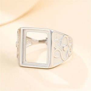 Men's Adjustable Ring Base for 10x13mm Cabochons 925 Silver Plated SR0201