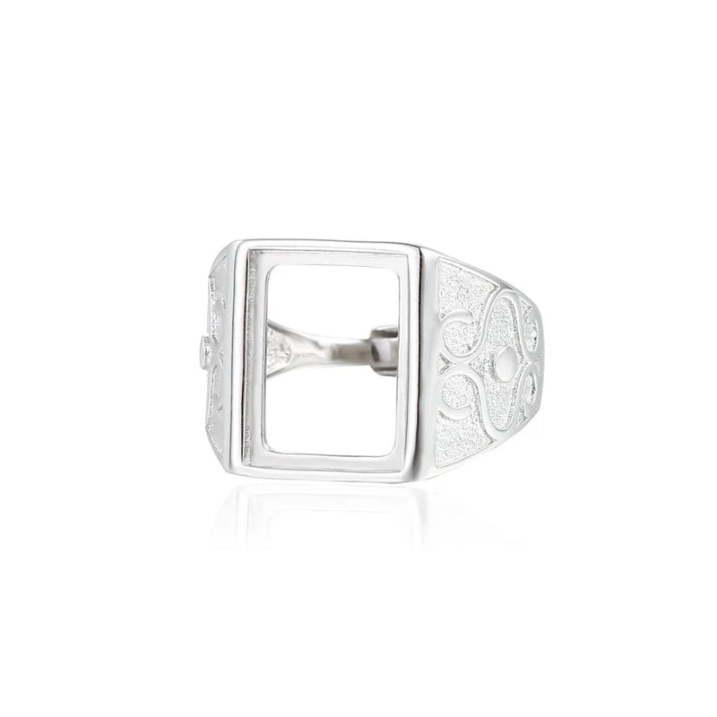 Men's Adjustable Ring Base for 10x13mm Cabochons 925 Silver Plated SR0201