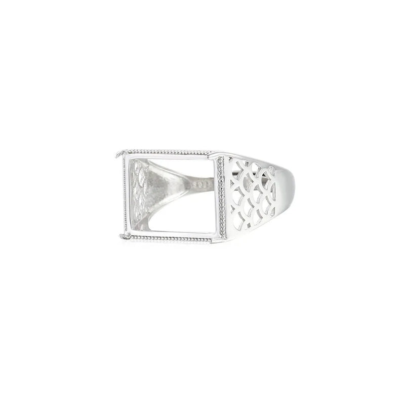 Men's 925 Silver Adjustable Ring Base for 11x16mm Cabochons