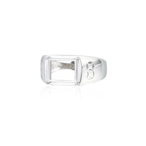 Mens 925 Silver Ring Setting for 8x10mm Rectangle Cabochons Adjustable SR0202