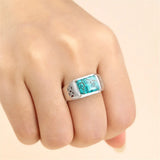 Mens 925 Silver Ring Setting for 8x10mm Rectangle Cabochons Adjustable SR0202