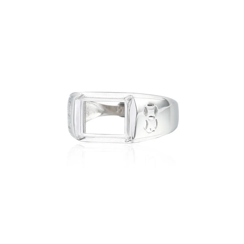 Mens 925 Silver Ring Setting for 8x10mm Rectangle Cabochons Adjustable SR0202
