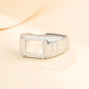 Mens 925 Silver Ring Setting for 8x10mm Rectangle Cabochons Adjustable SR0202