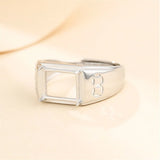 Mens 925 Silver Ring Setting for 8x10mm Rectangle Cabochons Adjustable SR0202