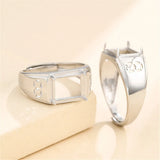 Mens 925 Silver Ring Setting for 8x10mm Rectangle Cabochons Adjustable SR0202