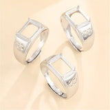 Mens 925 Silver Ring Setting for 8x10mm Rectangle Cabochons Adjustable SR0202