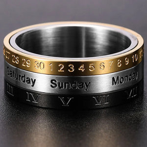 Men's Roman Numeral Date Calendar Time Ring Stainless Steel Fidget Ring