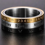 Men's Roman Numeral Date Calendar Time Ring Stainless Steel Fidget Ring