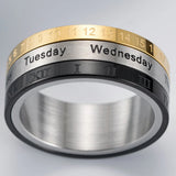 Men's Roman Numeral Date Calendar Time Ring Stainless Steel Fidget Ring