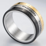 Men's Roman Numeral Date Calendar Time Ring Stainless Steel Fidget Ring