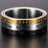Men's Roman Numeral Date Calendar Time Ring Stainless Steel Fidget Ring