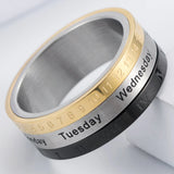 Men's Roman Numeral Date Calendar Time Ring Stainless Steel Fidget Ring
