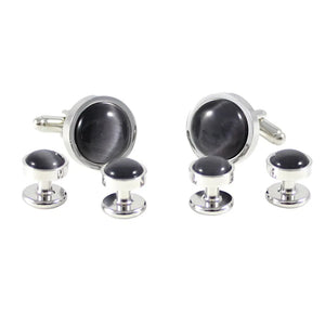 Men's Charcoal Arch Cats Eye Cuff Link And Shirt Studs Set