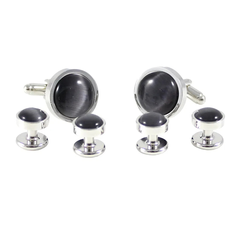 Men's Charcoal Arch Cats Eye Cuff Link And Shirt Studs Set