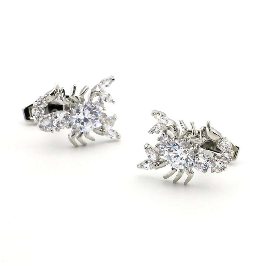 Men's Scorpion Cuff Links Silver Brass Crystal Cufflinks