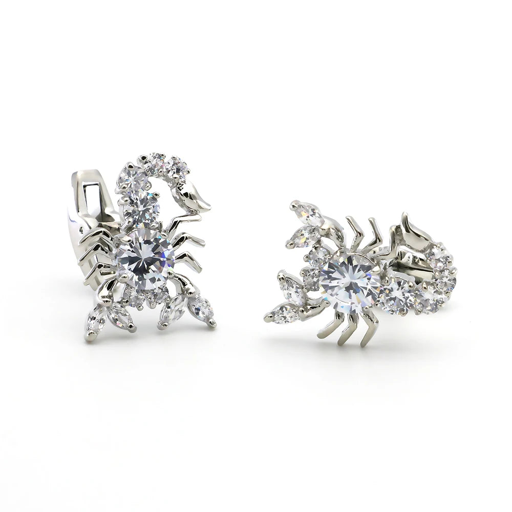 Men's Scorpion Cuff Links Silver Brass Crystal Cufflinks