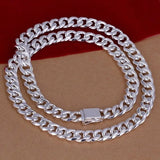 Men's 10MM Square Button Sideways Necklace Silver Jewelry