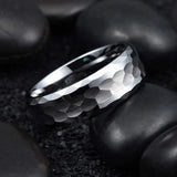 Men's Silver Stainless Steel Multifaceted Ring Hammered Comfort Fit