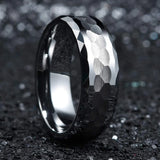 Men's Silver Stainless Steel Multifaceted Ring Hammered Comfort Fit