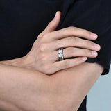 Men's Silver Stainless Steel Multifaceted Ring Hammered Comfort Fit