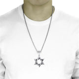Men's Silver Star of David Stainless Steel Pendant Necklace Set