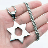 Men's Silver Star of David Stainless Steel Pendant Necklace Set