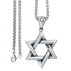 Men's Silver Star of David Stainless Steel Pendant Necklace Set