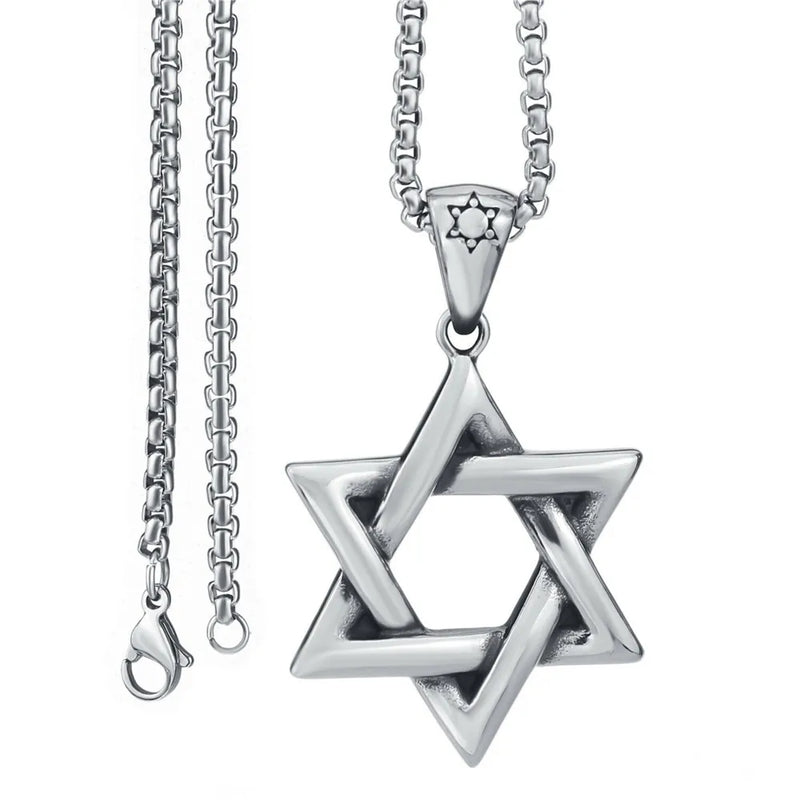 Men's Silver Star of David Stainless Steel Pendant Necklace Set