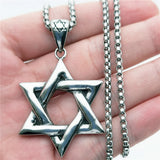 Men's Silver Star of David Stainless Steel Pendant Necklace Set