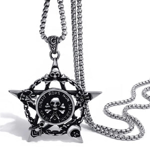 Men's Pentagram Necklace Skull Pendant Chain Stainless Steel Star Magic