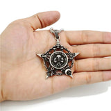 Men's Pentagram Necklace Skull Pendant Chain Stainless Steel Star Magic