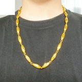 Men's 24K Plated Oval Car Flower Olive Necklace
