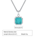 Men's Square Pendant 15mm Stainless Steel Turquoise Necklace