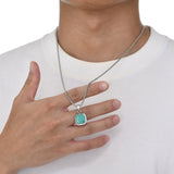Men's Square Pendant 15mm Stainless Steel Turquoise Necklace