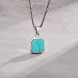 Men's Square Pendant 15mm Stainless Steel Turquoise Necklace