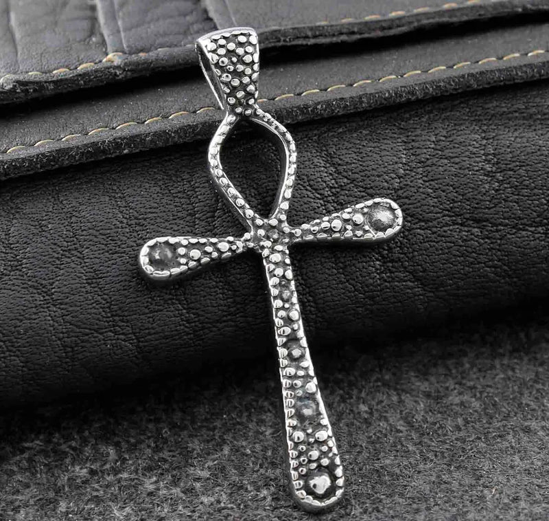 Men's Stainless Steel Biker Ankh Pendant Charm