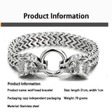 Men's Stainless Steel Wolf Head Franco Link Chains Bracelet
