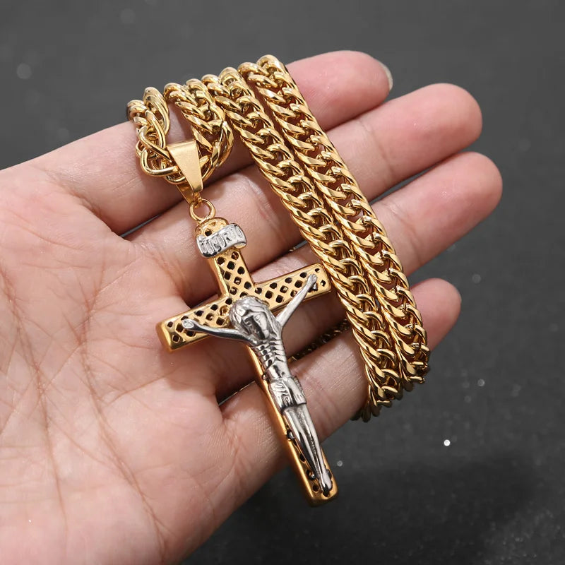 Men's Stainless Steel Cross Pendant Necklace with 24 Inch Chain