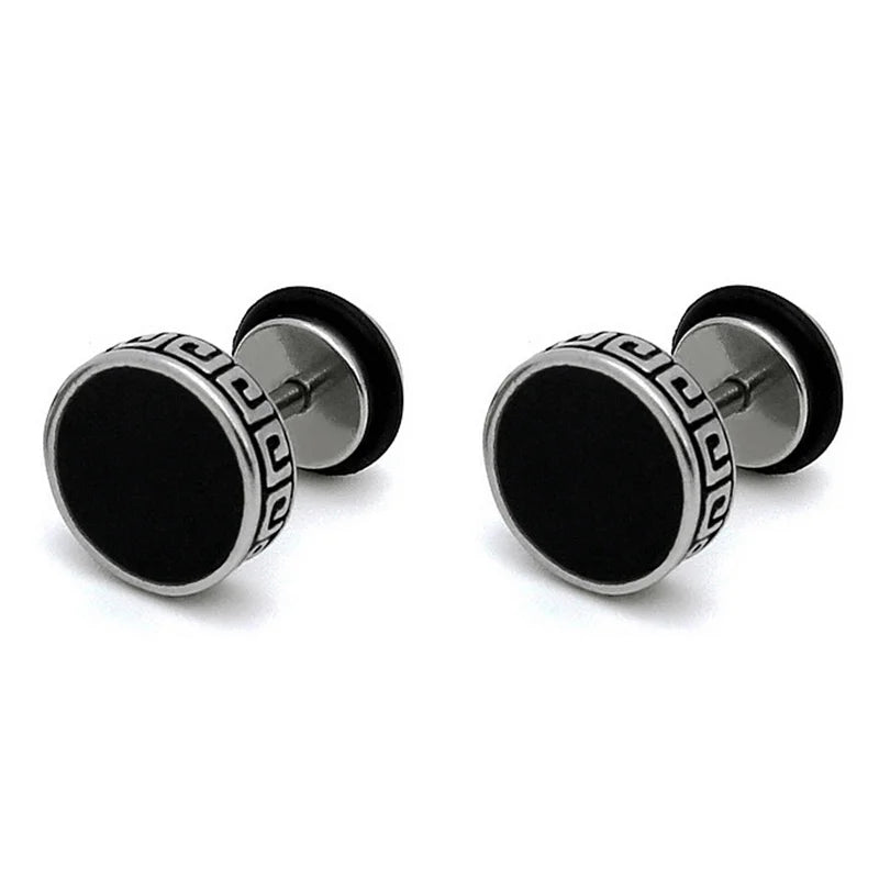 Men's Stainless Steel Horizontal Bar Earrings Titanium Stud Punk Earrings