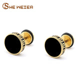 Men's Stainless Steel Horizontal Bar Earrings Titanium Stud Punk Earrings