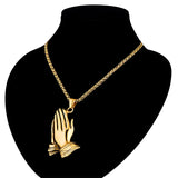 Mens Stainless Steel Jesus Prayer Pendant Necklace Gold Prayer Hands Pendant