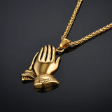 Mens Stainless Steel Jesus Prayer Pendant Necklace Gold Prayer Hands Pendant