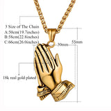 Mens Stainless Steel Jesus Prayer Pendant Necklace Gold Prayer Hands Pendant