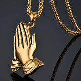 Mens Stainless Steel Jesus Prayer Pendant Necklace Gold Prayer Hands Pendant