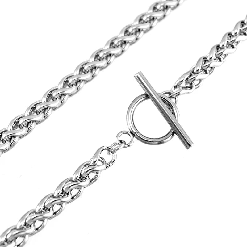 Stainless Steel Necklace Toggle bar Clasp Silver Wheat Chain