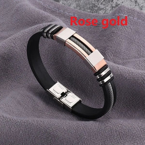 Men's Stainless Steel Silicone Bracelet with Charm