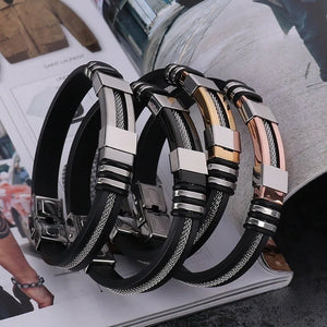 Men's Stainless Steel Silicone Bracelet with Charm