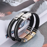 Men's Stainless Steel Silicone Bracelet with Charm