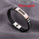 Men's Stainless Steel Silicone Bracelet with Charm