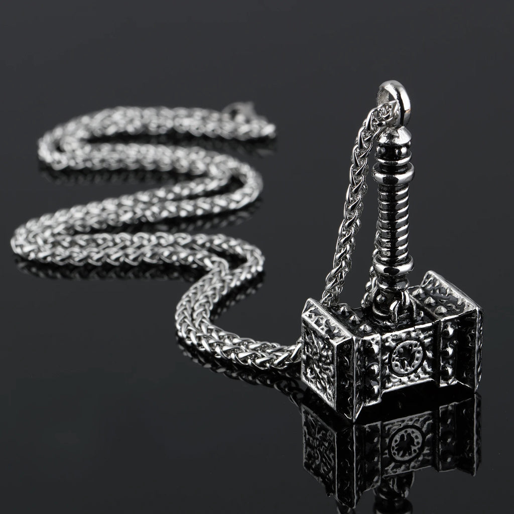 Men's Stainless Steel Thor's Hammer Mjolnir Pendant Necklace Chain
